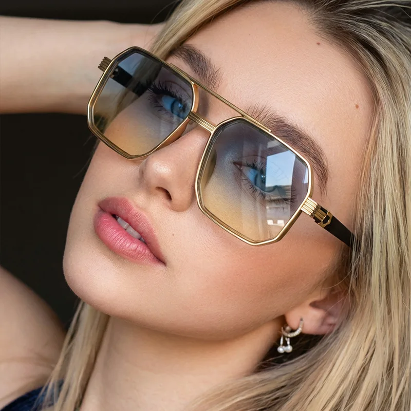 Sunglasses Uv400 - New Fashion Double Beam Polygonal Anti