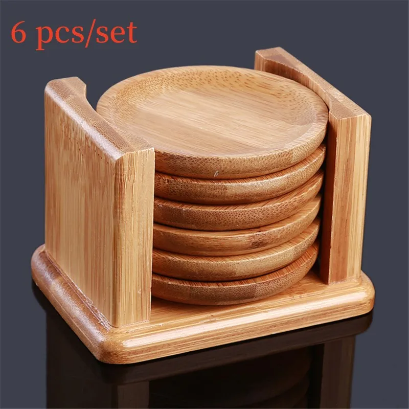 6PCS Round Shape Bamboo Coaste - Marble Coaster Set ulasan dan harga