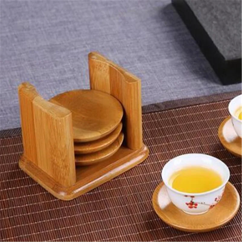 6PCS Round Shape Bamboo Coaste - Marble Coaster Set ulasan dan harga