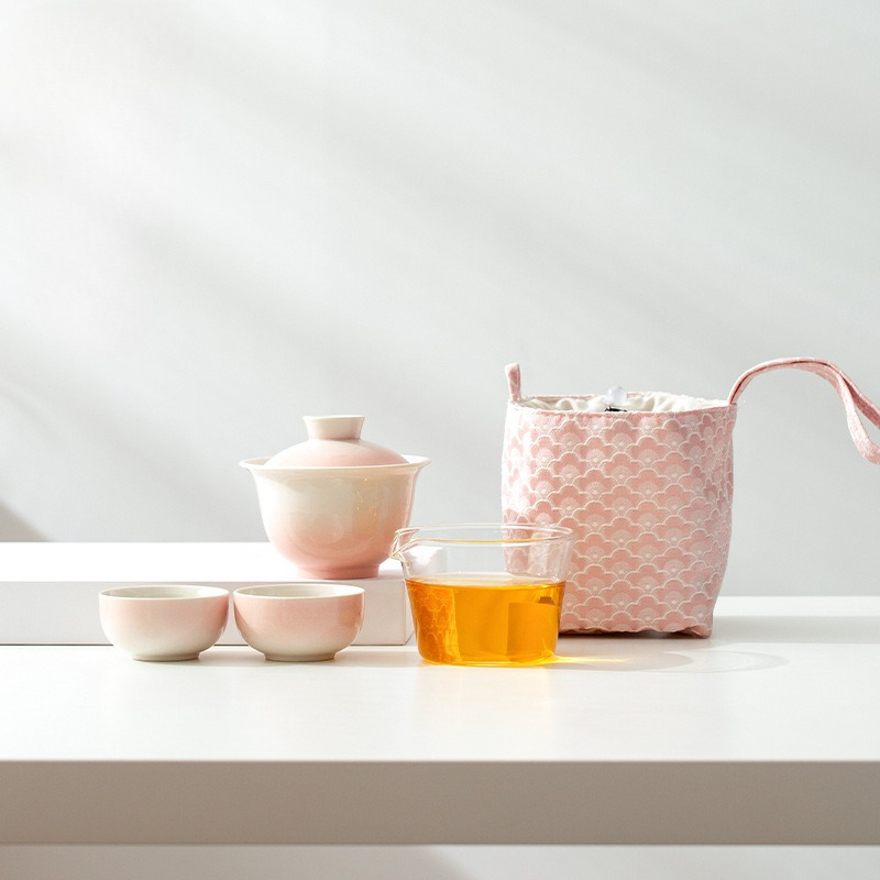 Gradient Ash Glaze Ceramic Tea - Travel Luggage Set ulasan dan harga