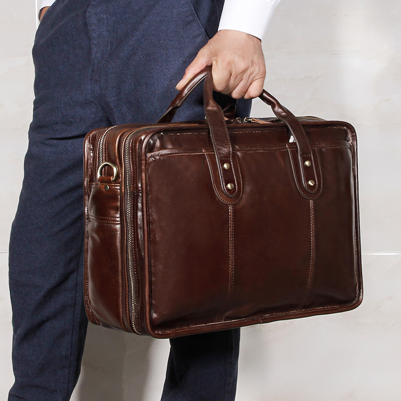 Men's Top Grain Cowhide Leathe - Leather Briefcase ulasan dan harga
