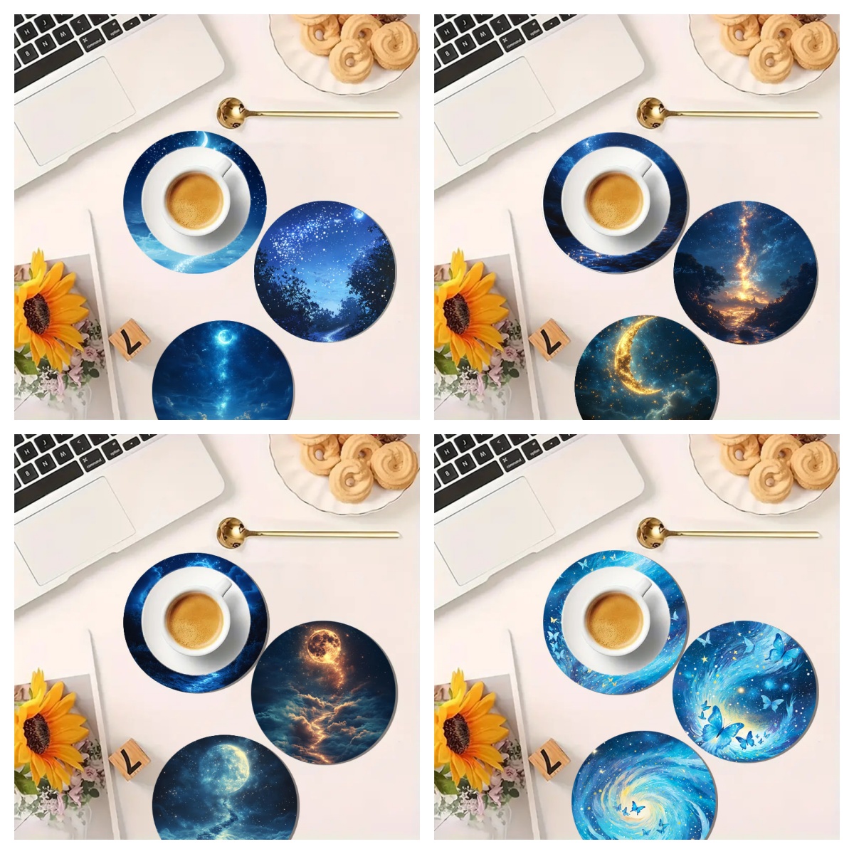 4-Piece Set of Colorful Starry - Marble Coaster Set ulasan dan harga